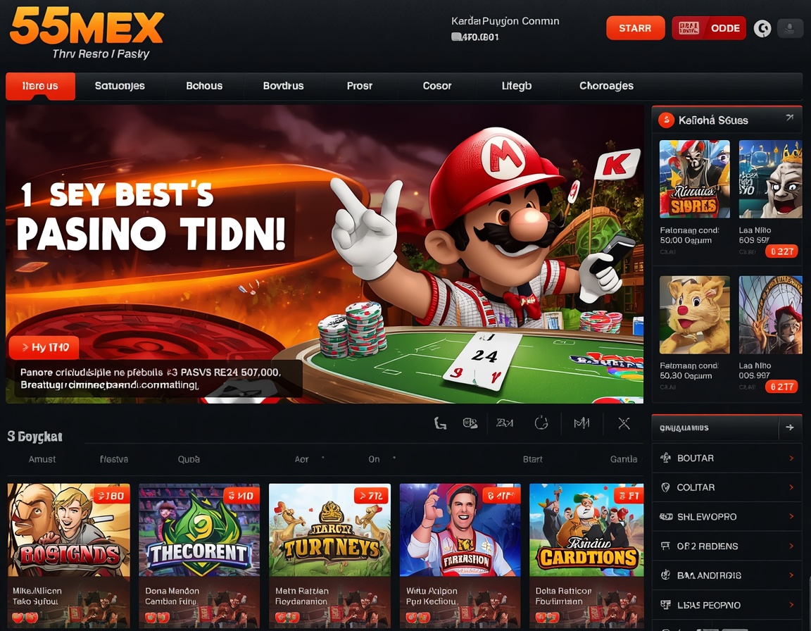 Resumen de juegos de 55MEX con mesas en vivo, cartas, fichas y navegacion por categorias